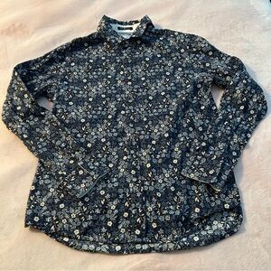 Eighth Avenue navy blue floral print long sleeve button up shirt size M slim fit